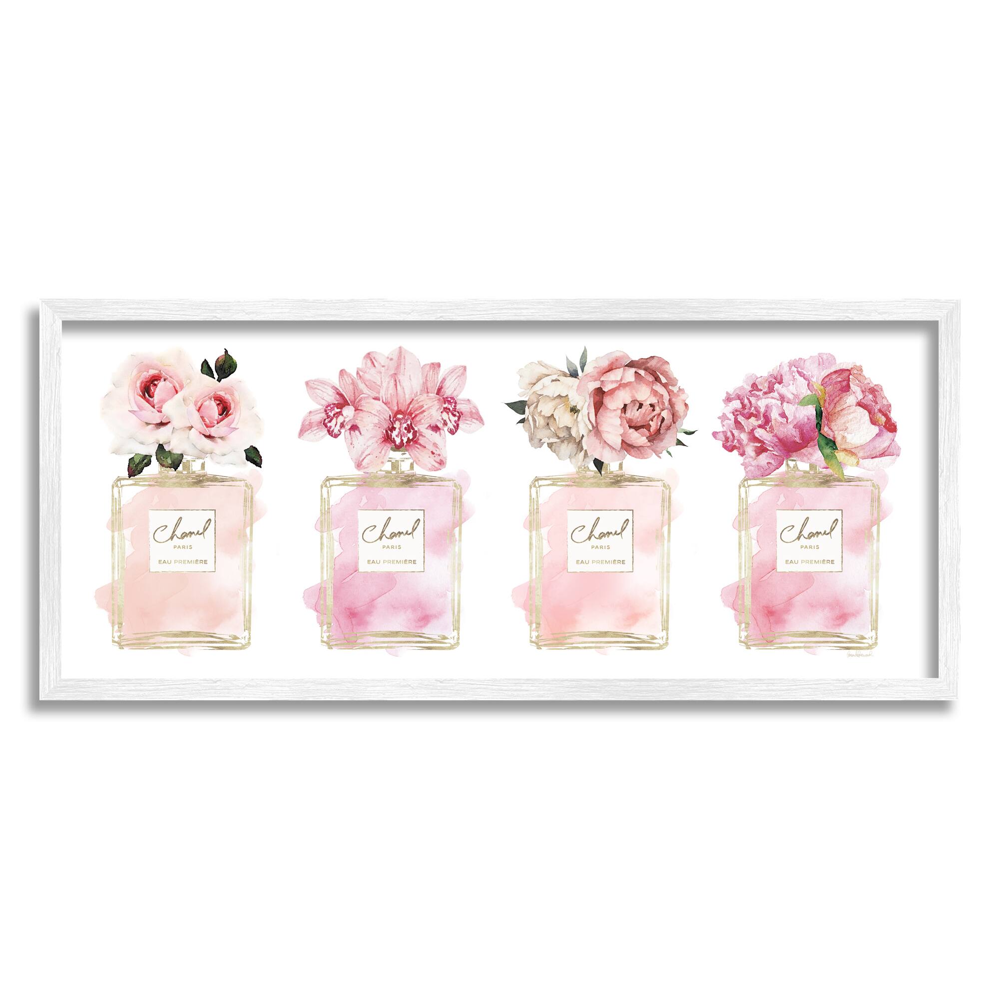 Stupell Industries Pink Floral Bouquets Glam Designer Fashion Jars in White Frame Wall Art